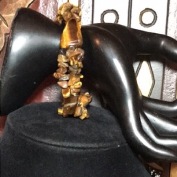 Tigers Eye Geometric Stone Bracelet 7” Elastic EVC - Picture 3 of 4